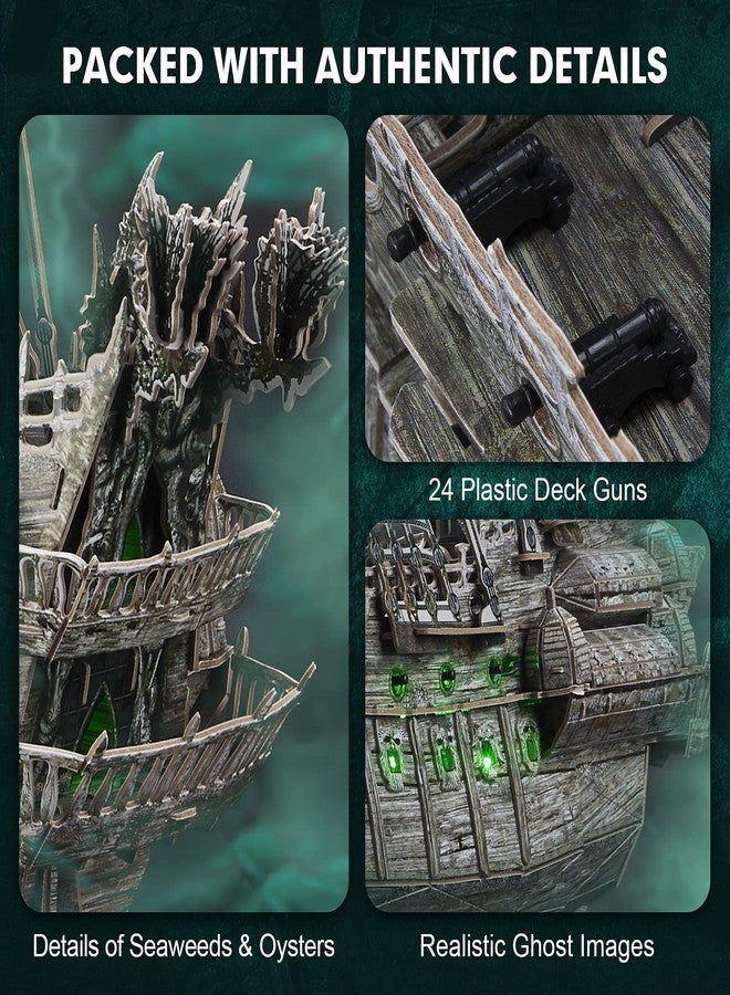 CubicFun 3D Puzzles for Adults Green LED Flying Dutchman, 360 Pieces Pirate Ship Arts & Crafts for Adults Gifts for Men Women Model Kit, Lighting Ghost Ship Valentines Day Gifts for Him - Image 4